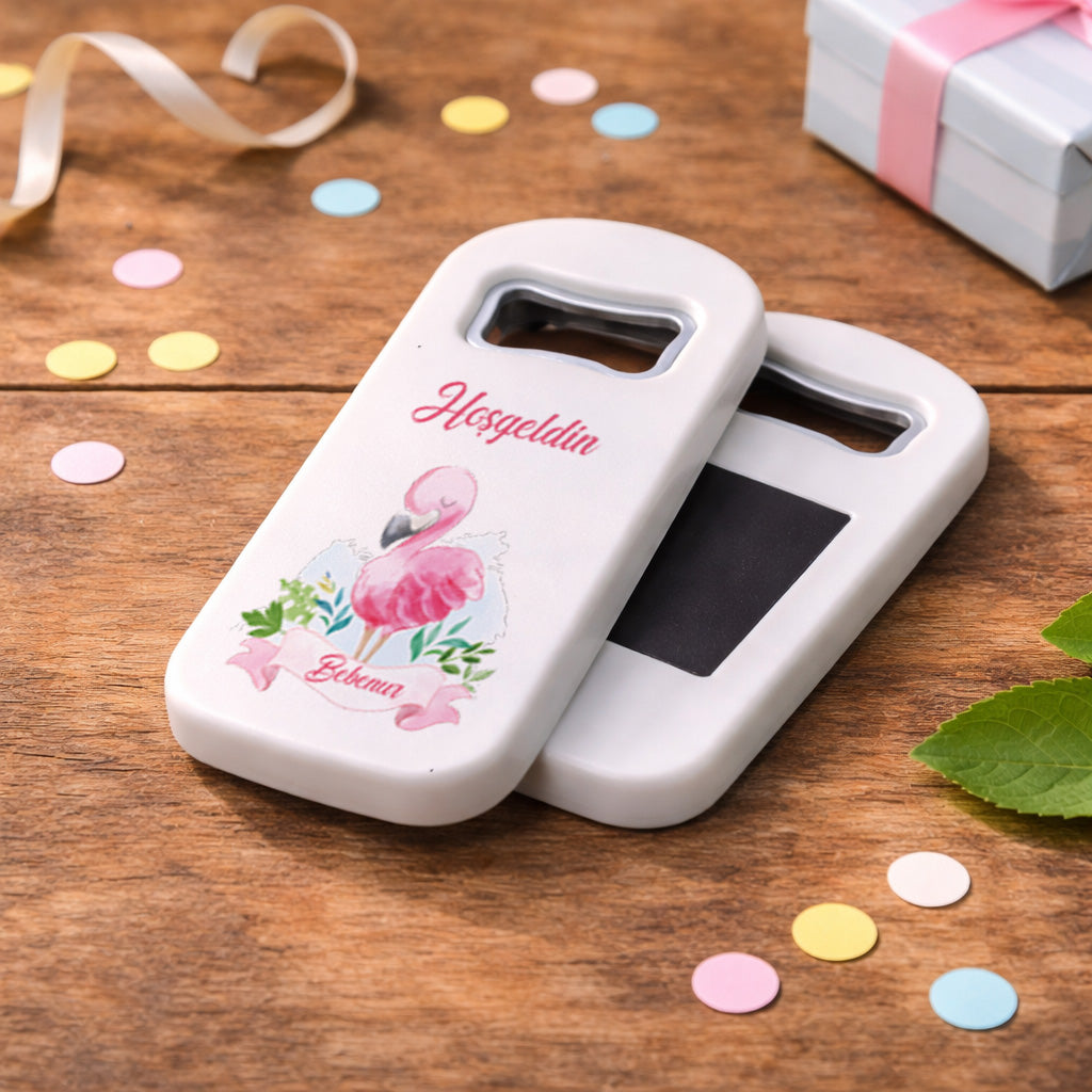 Flamingo Temalı Kişiye Özel Açacak Magnet – İsimli Kız Bebek Hoşgeldin Hediyelik