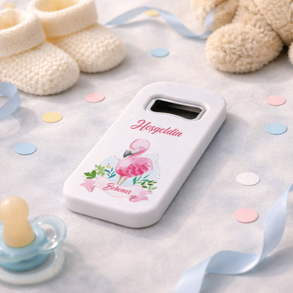 Flamingo Temalı Kişiye Özel Açacak Magnet – İsimli Kız Bebek Hoşgeldin Hediyelik