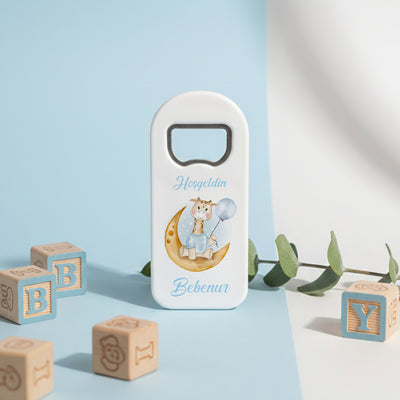 Zürafa ve Ay Temalı Açacak Magnet – Kişiye Özel İsimli Hoşgeldin Bebek Hediyelik