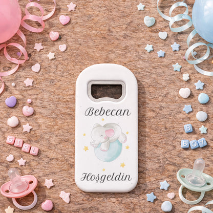 Minimal Fil Temalı Açacak Magnet – Kişiye Özel İsimli Hoşgeldin Bebek Hediyelik