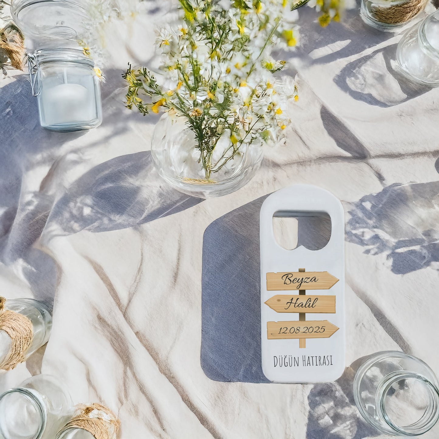 Ahşap Yön Tabelası Tasarımlı - Kişiye Özel Plastik Açacak Magnet