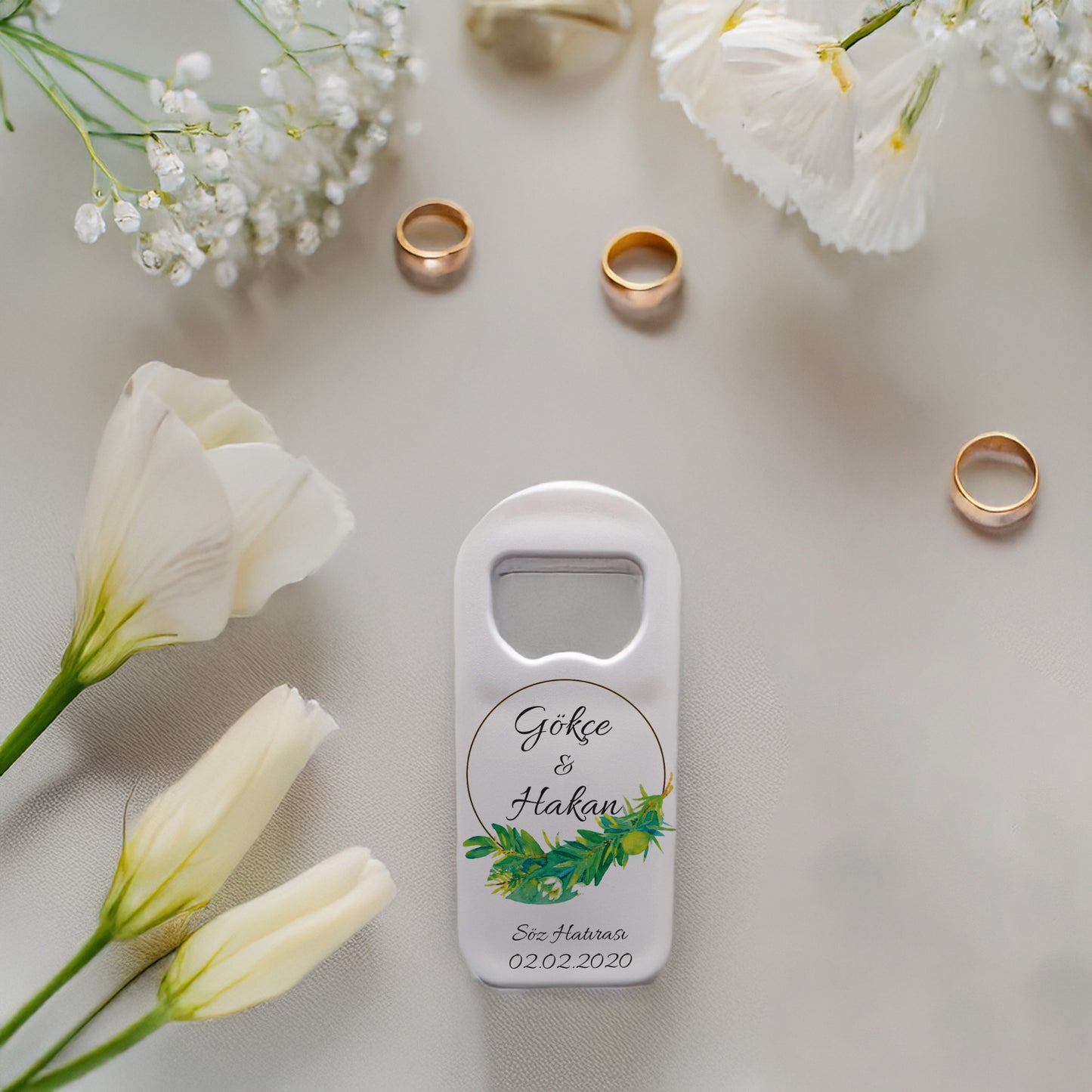 Zeytin Dalı Çelenk Tasarımlı – Kişiye Özel Plastik Açacak Magnet