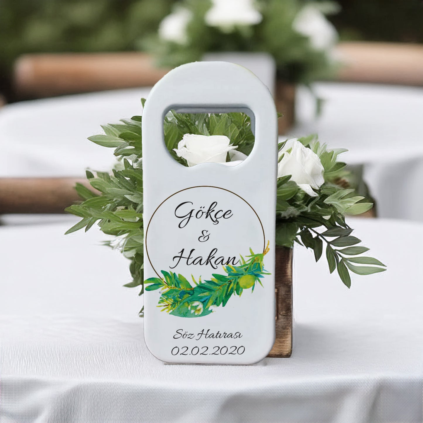 Zeytin Dalı Çelenk Tasarımlı – Kişiye Özel Plastik Açacak Magnet
