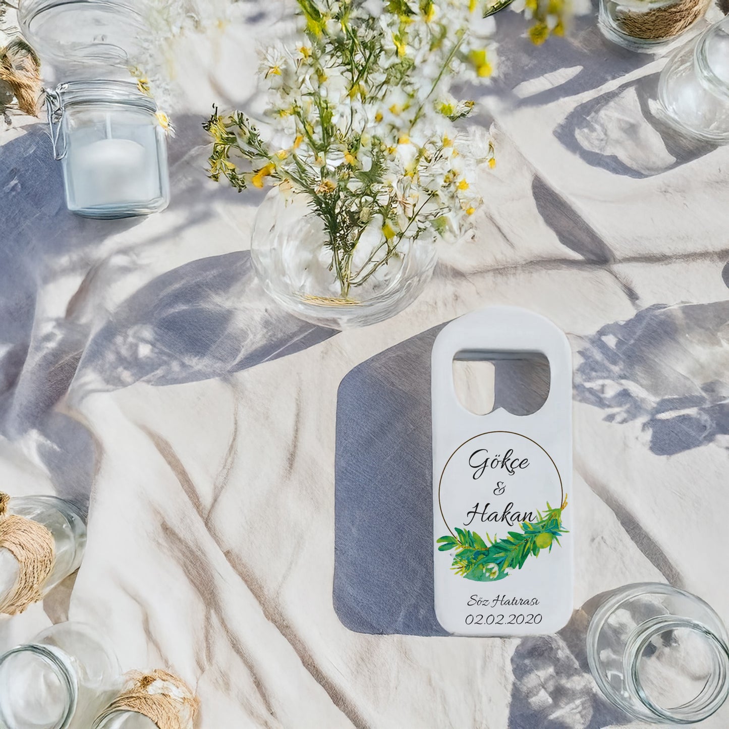 Zeytin Dalı Çelenk Tasarımlı – Kişiye Özel Plastik Açacak Magnet