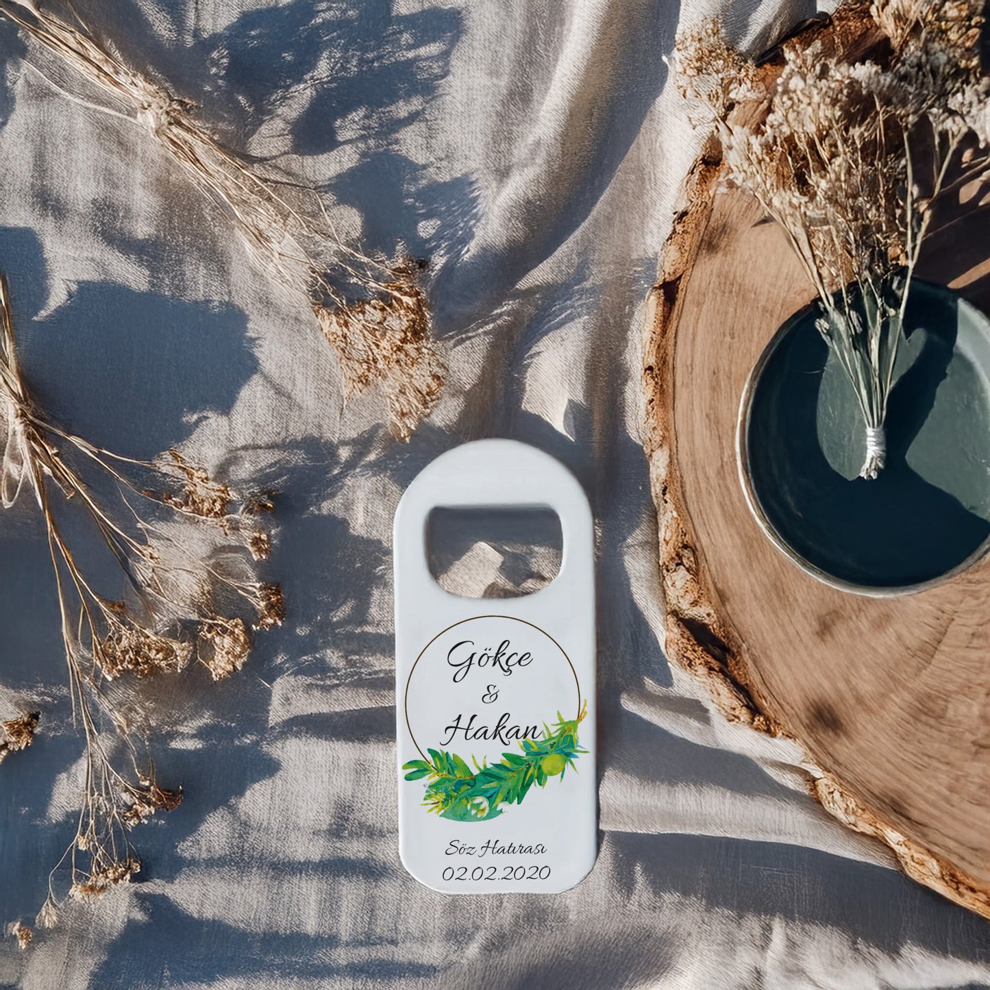 Zeytin Dalı Çelenk Tasarımlı – Kişiye Özel Plastik Açacak Magnet