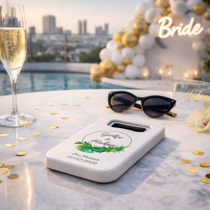 Zeytin Dalı Desenli Düğün Magnet Açacak | Doğal İsim Baskılı Söz Hatırası