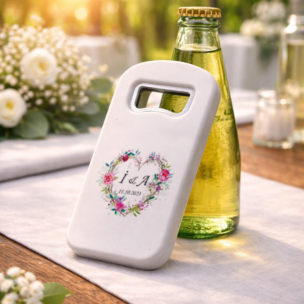 Çiçekli Kalp Düğün Magnet Açacak | Romantik İsim Baş Harfli Hatıra