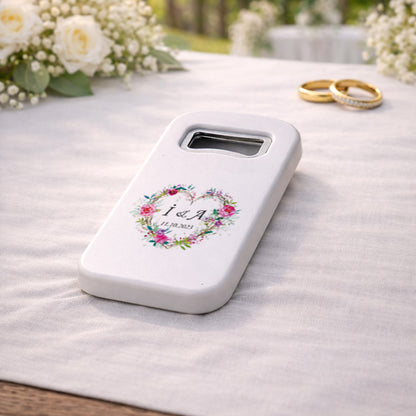 Çiçekli Kalp Düğün Magnet Açacak | Romantik İsim Baş Harfli Hatıra