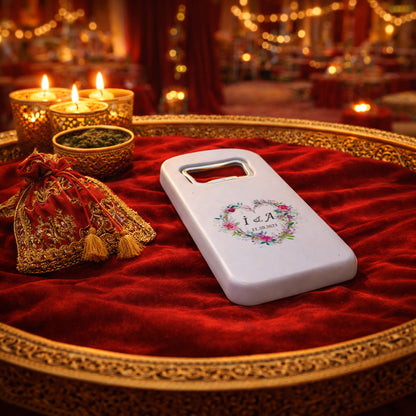 Çiçekli Kalp Düğün Magnet Açacak | Romantik İsim Baş Harfli Hatıra