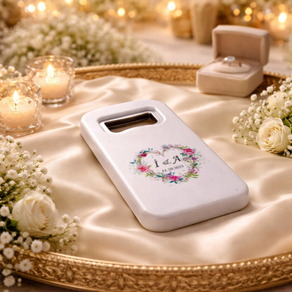 Çiçekli Kalp Düğün Magnet Açacak | Romantik İsim Baş Harfli Hatıra