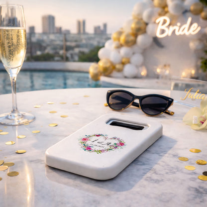 Çiçekli Kalp Düğün Magnet Açacak | Romantik İsim Baş Harfli Hatıra