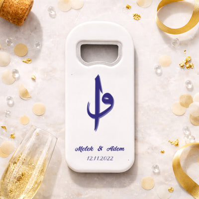 Hat Sanatı Monogramlı Düğün Magnet Açacak | Özel İsimli Şık Tasarım