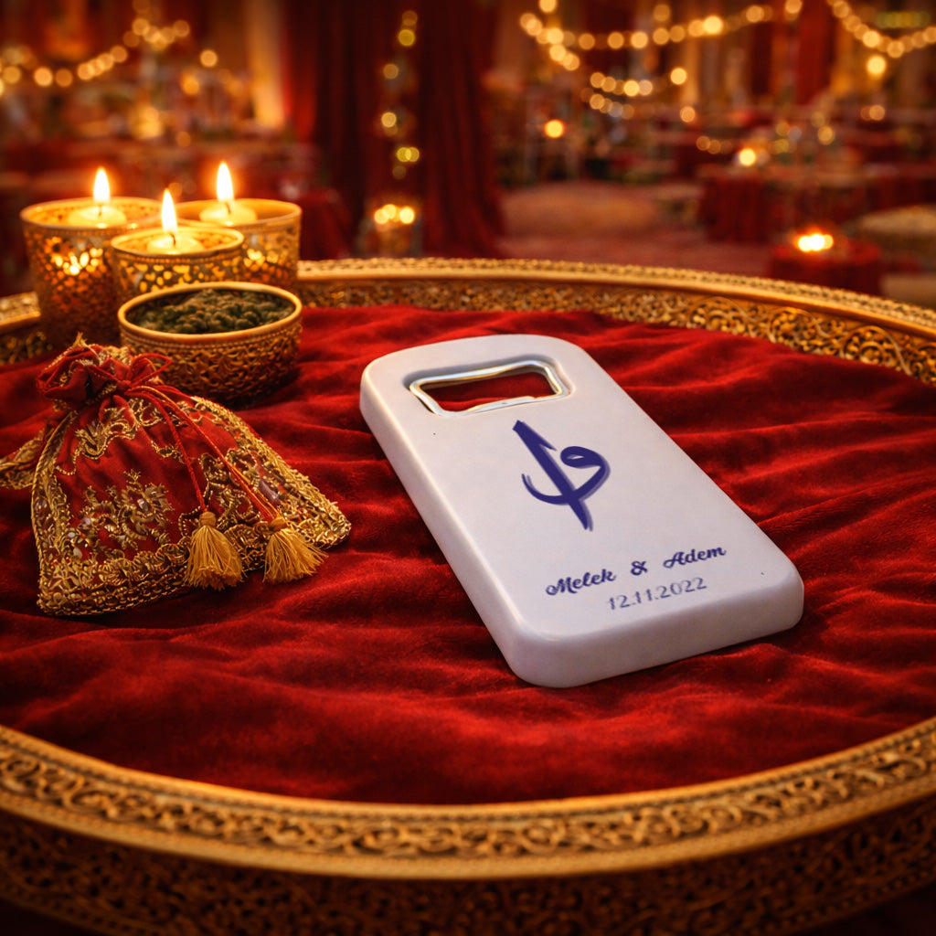 Hat Sanatı Monogramlı Düğün Magnet Açacak | Özel İsimli Şık Tasarım