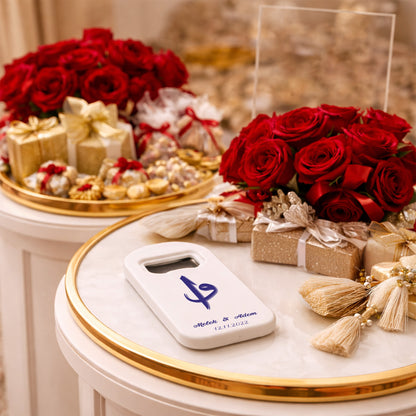 Hat Sanatı Monogramlı Düğün Magnet Açacak | Özel İsimli Şık Tasarım