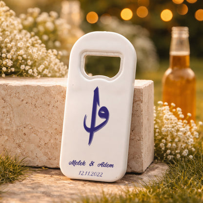 Hat Sanatı Monogramlı Düğün Magnet Açacak | Özel İsimli Şık Tasarım