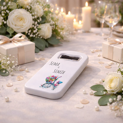 Bisiklet Çiçek Sepeti Düğün Magnet Açacak | Romantik Renkli Tasarım
