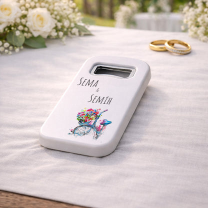 Bisiklet Çiçek Sepeti Düğün Magnet Açacak | Romantik Renkli Tasarım