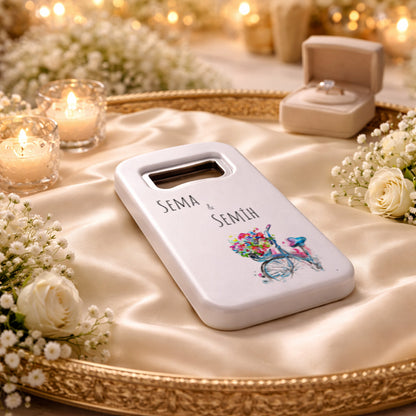 Bisiklet Çiçek Sepeti Düğün Magnet Açacak | Romantik Renkli Tasarım