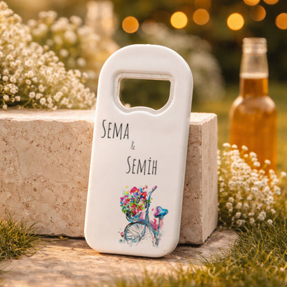 Bisiklet Çiçek Sepeti Düğün Magnet Açacak | Romantik Renkli Tasarım