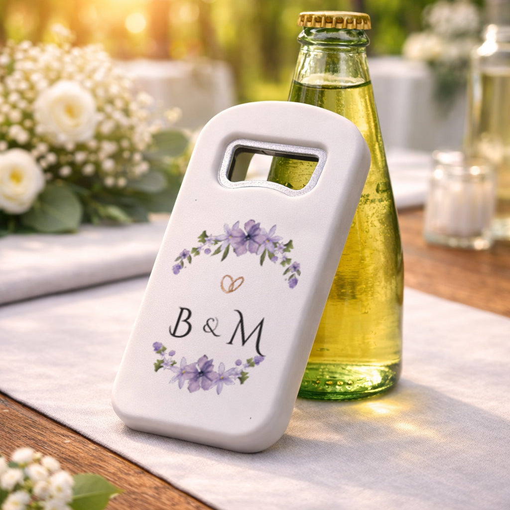 Mor Çiçekli Yüzük Detaylı Düğün Magnet Açacak | Romantik Tasarım