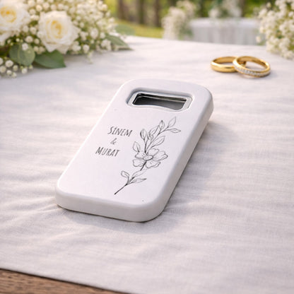 Minimal Çizim Çiçekli Düğün Magnet Açacak | Modern İsimli Tasarım