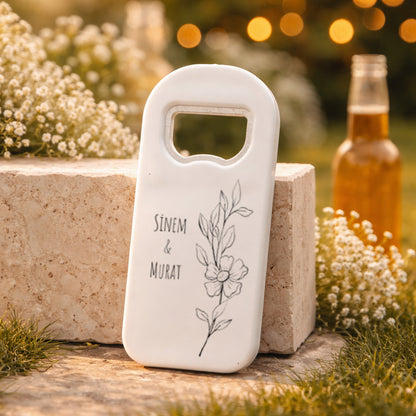 Minimal Çizim Çiçekli Düğün Magnet Açacak | Modern İsimli Tasarım