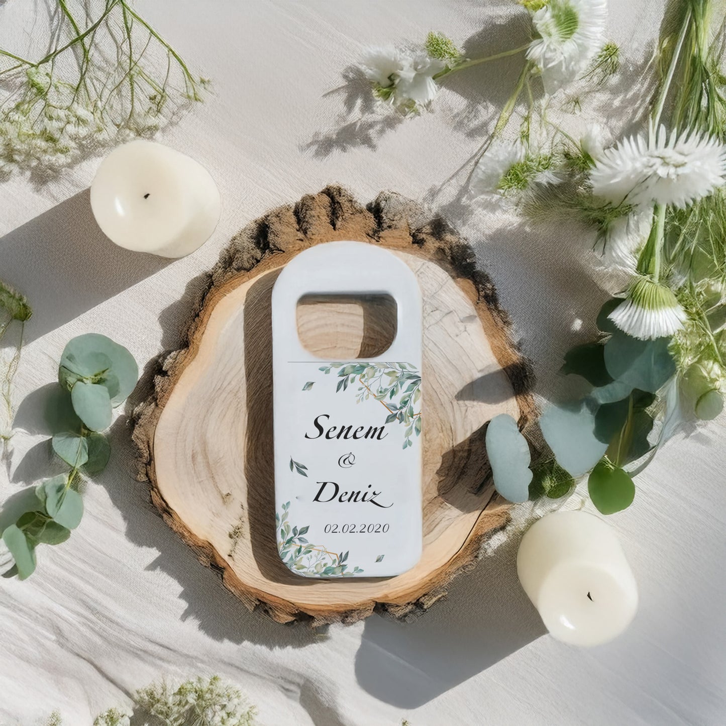Yeşil Dallı Minimal Tasarımlı – Kişiye Özel Plastik Açacak Magnet