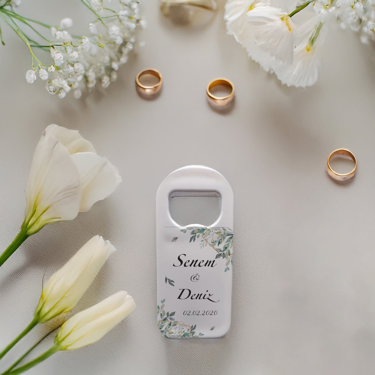 Yeşil Dallı Minimal Tasarımlı – Kişiye Özel Plastik Açacak Magnet