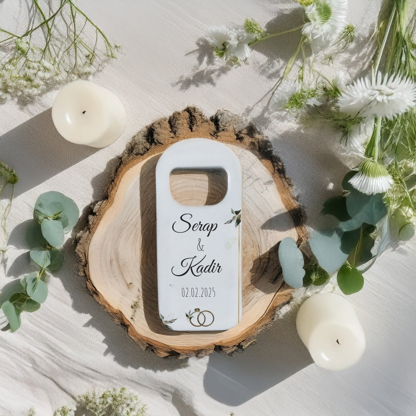 Alyans Detaylı Minimal Tasarımlı – Kişiye Özel Plastik Açacak Magnet
