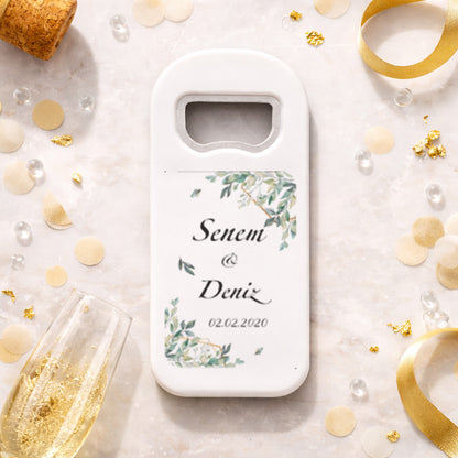 Okaliptus Yapraklı Düğün Magnet Açacak | Zarif İsimli Tasarım