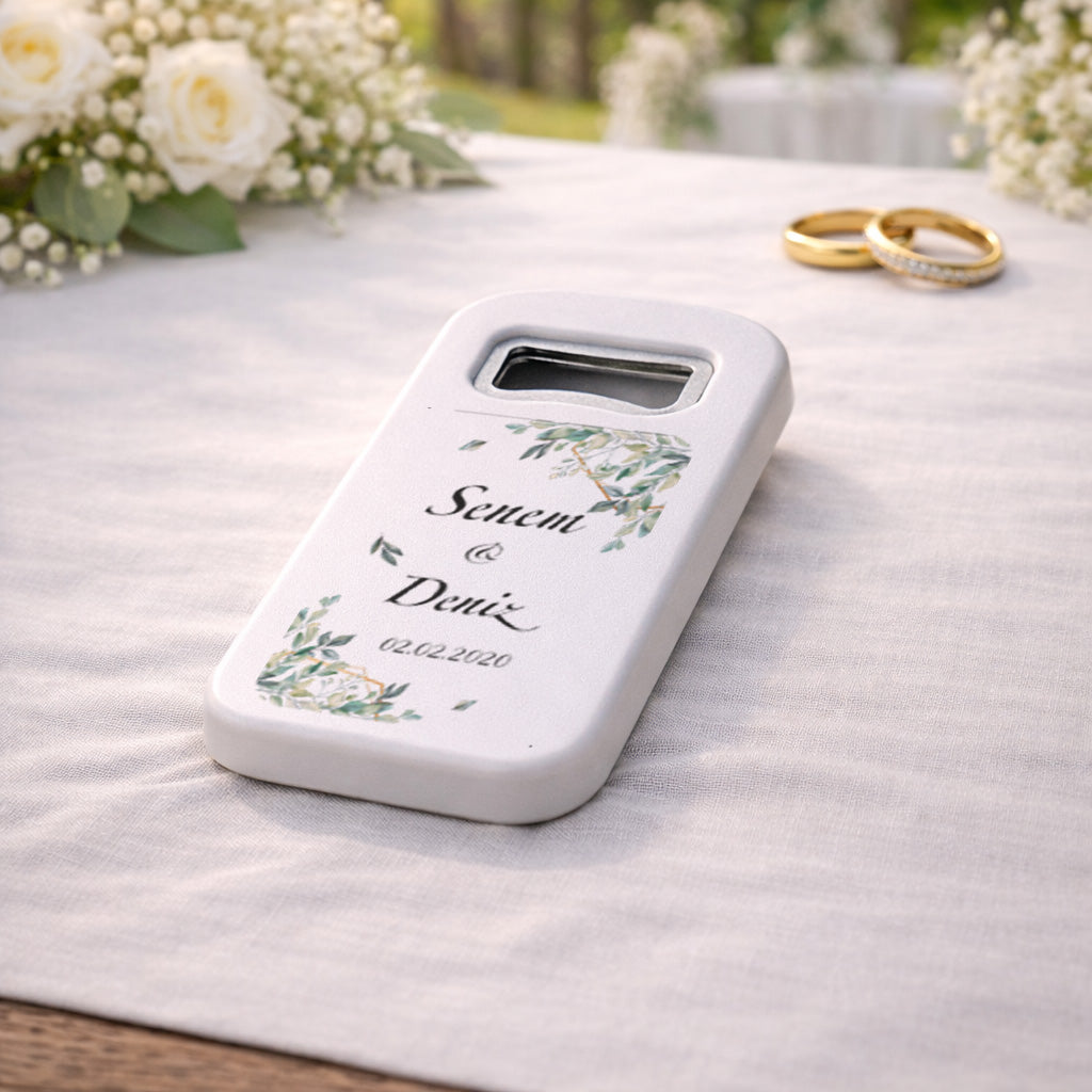 Okaliptus Yapraklı Düğün Magnet Açacak | Zarif İsimli Tasarım