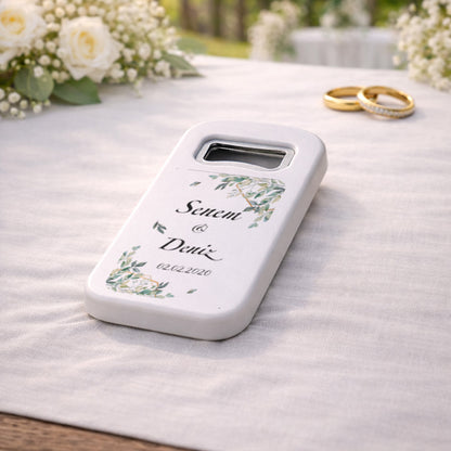 Okaliptus Yapraklı Düğün Magnet Açacak | Zarif İsimli Tasarım