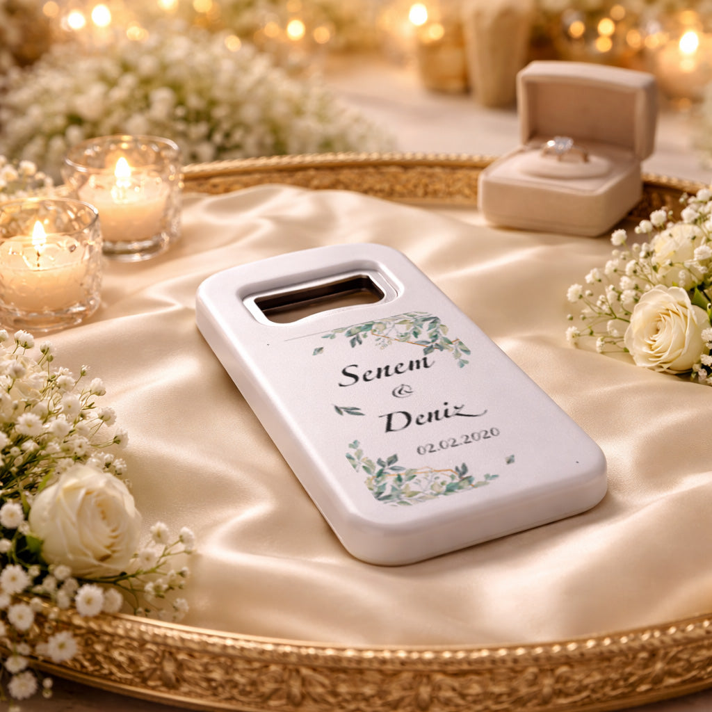 Okaliptus Yapraklı Düğün Magnet Açacak | Zarif İsimli Tasarım