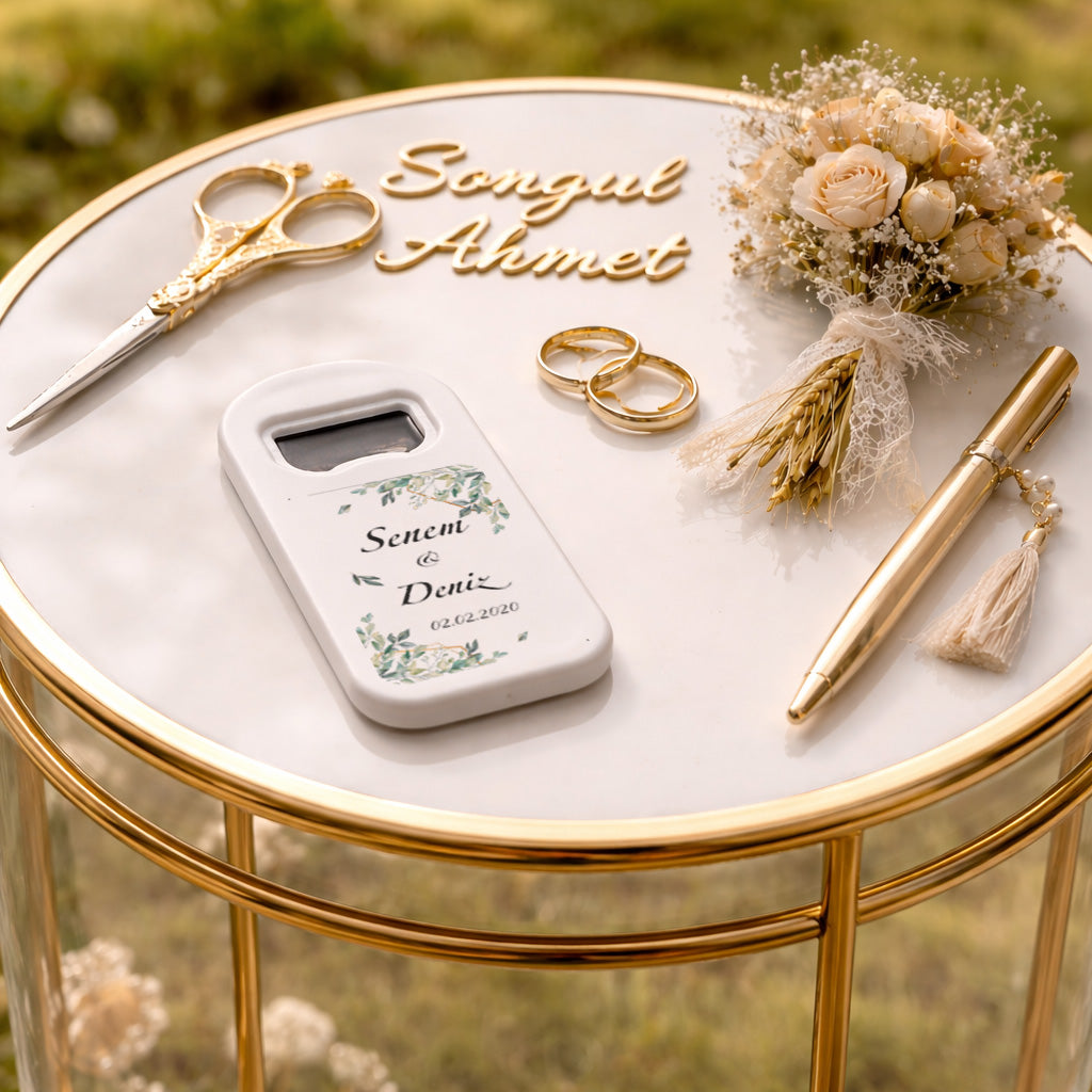 Okaliptus Yapraklı Düğün Magnet Açacak | Zarif İsimli Tasarım