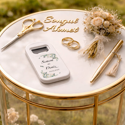 Okaliptus Yapraklı Düğün Magnet Açacak | Zarif İsimli Tasarım