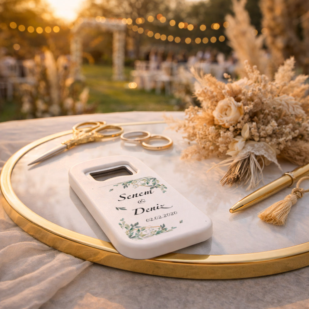 Okaliptus Yapraklı Düğün Magnet Açacak | Zarif İsimli Tasarım