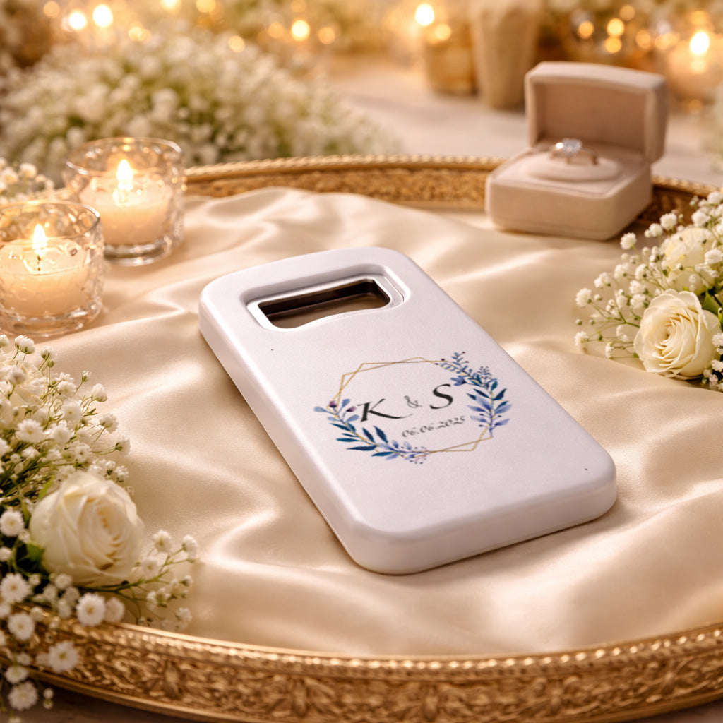 Monogram Düğün Magnet Açacak | Altın Çerçeveli Kişiye Özel Tasarım