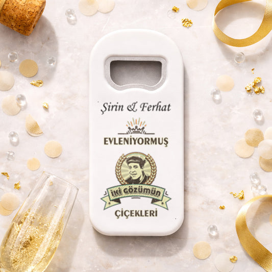 Nostaljik Yazılı Düğün Magnet Açacak | İki Gözümün Çiçekleri Tasarım