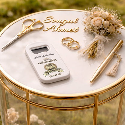 Nostaljik Yazılı Düğün Magnet Açacak | İki Gözümün Çiçekleri Tasarım