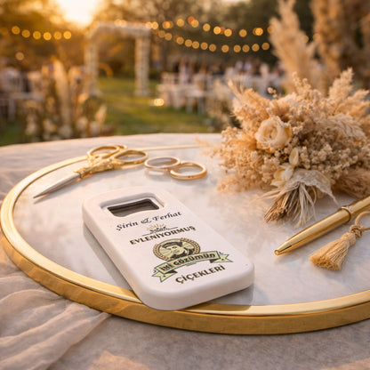 Nostaljik Yazılı Düğün Magnet Açacak | İki Gözümün Çiçekleri Tasarım