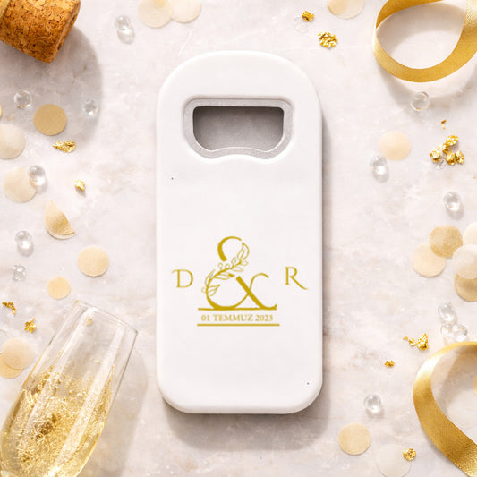 Altın Monogram Düğün Magnet Açacak | Kişiye Özel İsimli Tasarım