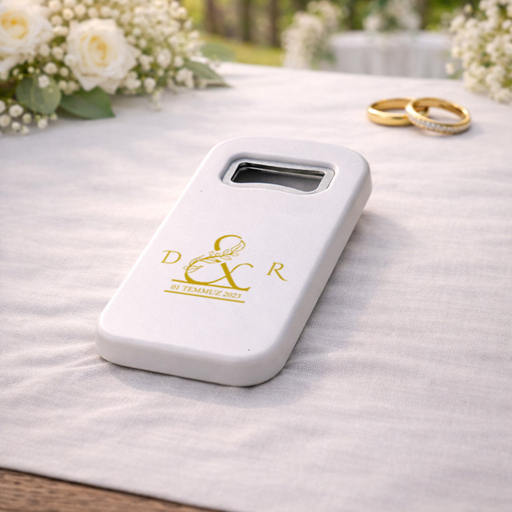 Altın Monogram Düğün Magnet Açacak | Kişiye Özel İsimli Tasarım