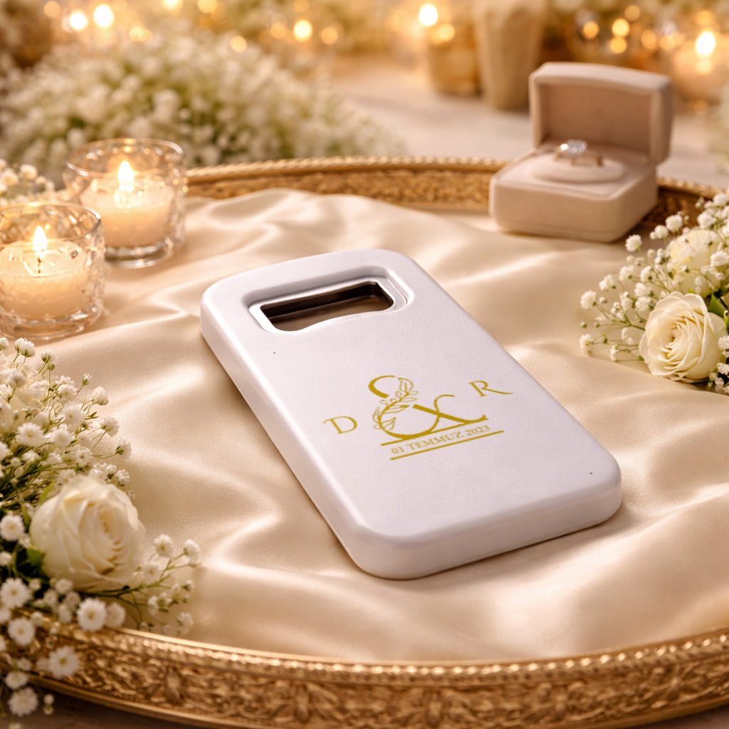 Altın Monogram Düğün Magnet Açacak | Kişiye Özel İsimli Tasarım