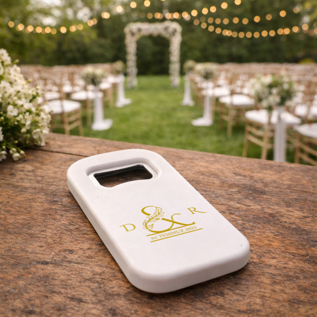 Altın Monogram Düğün Magnet Açacak | Kişiye Özel İsimli Tasarım