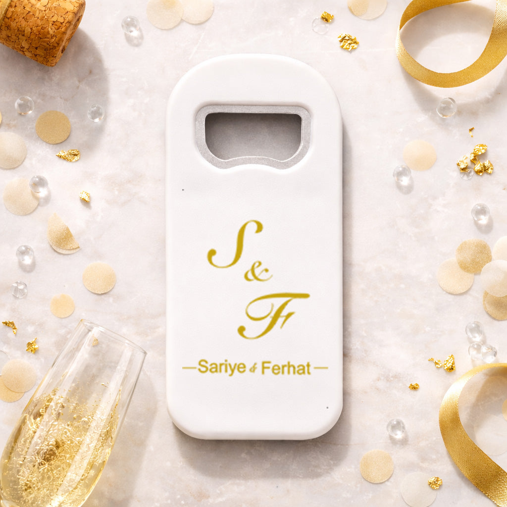 Minimal Altın Monogram Düğün Magnet Açacak | Kişiye Özel Tasarım
