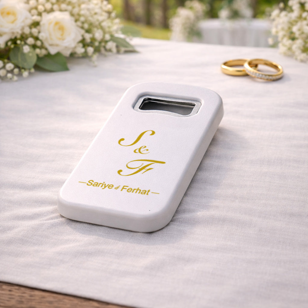 Minimal Altın Monogram Düğün Magnet Açacak | Kişiye Özel Tasarım