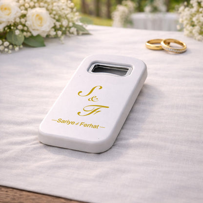 Minimal Altın Monogram Düğün Magnet Açacak | Kişiye Özel Tasarım