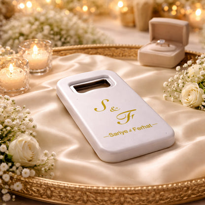 Minimal Altın Monogram Düğün Magnet Açacak | Kişiye Özel Tasarım