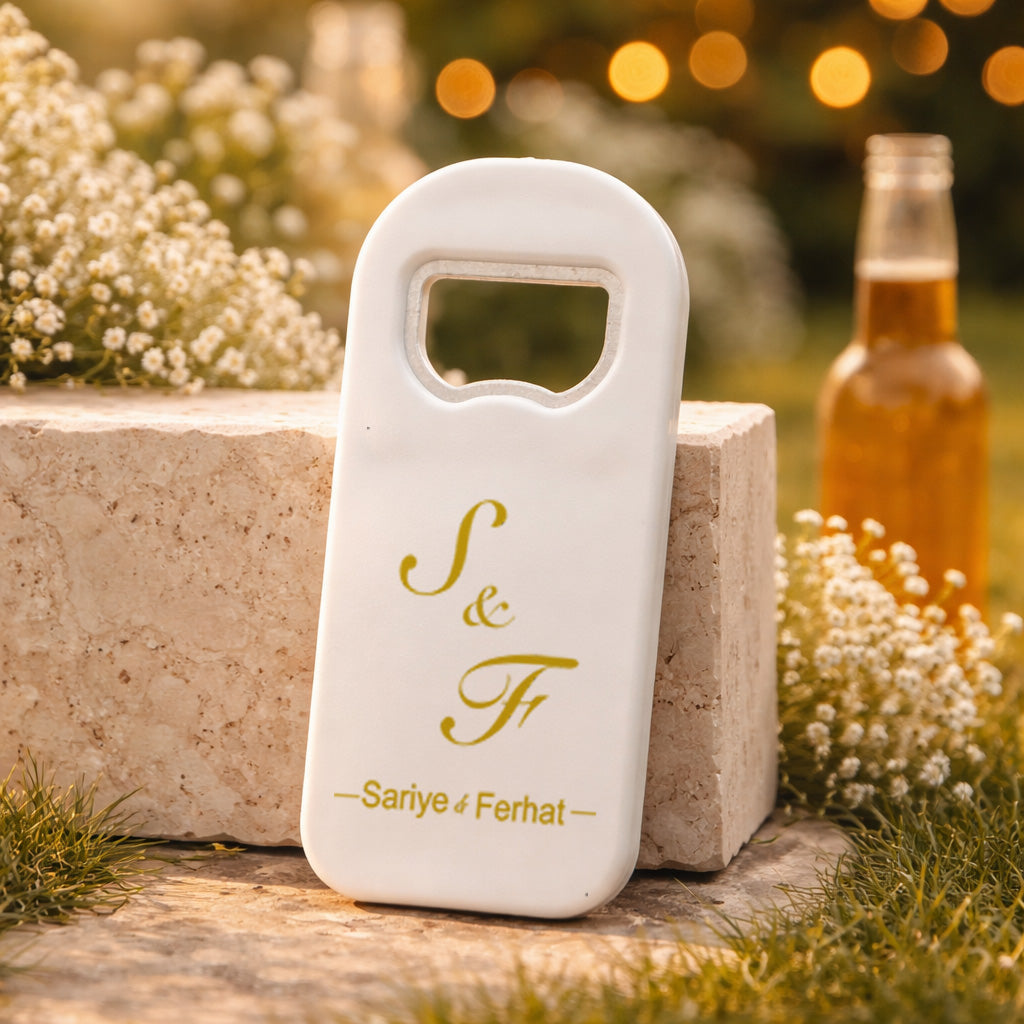 Minimal Altın Monogram Düğün Magnet Açacak | Kişiye Özel Tasarım