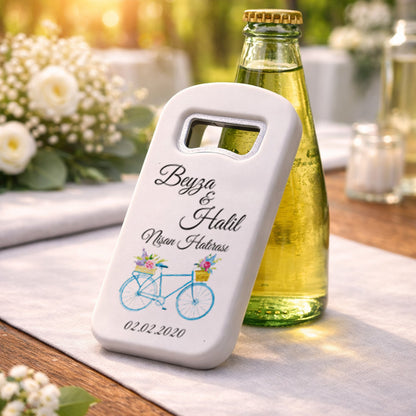 Bisiklet Temalı Nişan Magnet Açacak | Çiçekli Kişiye Özel Tasarım